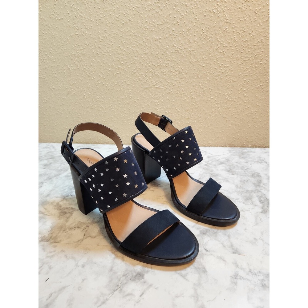 Klub Nico Womens 10 Navy Blue Block Heel Sandals Star Cutout Slingback Leather